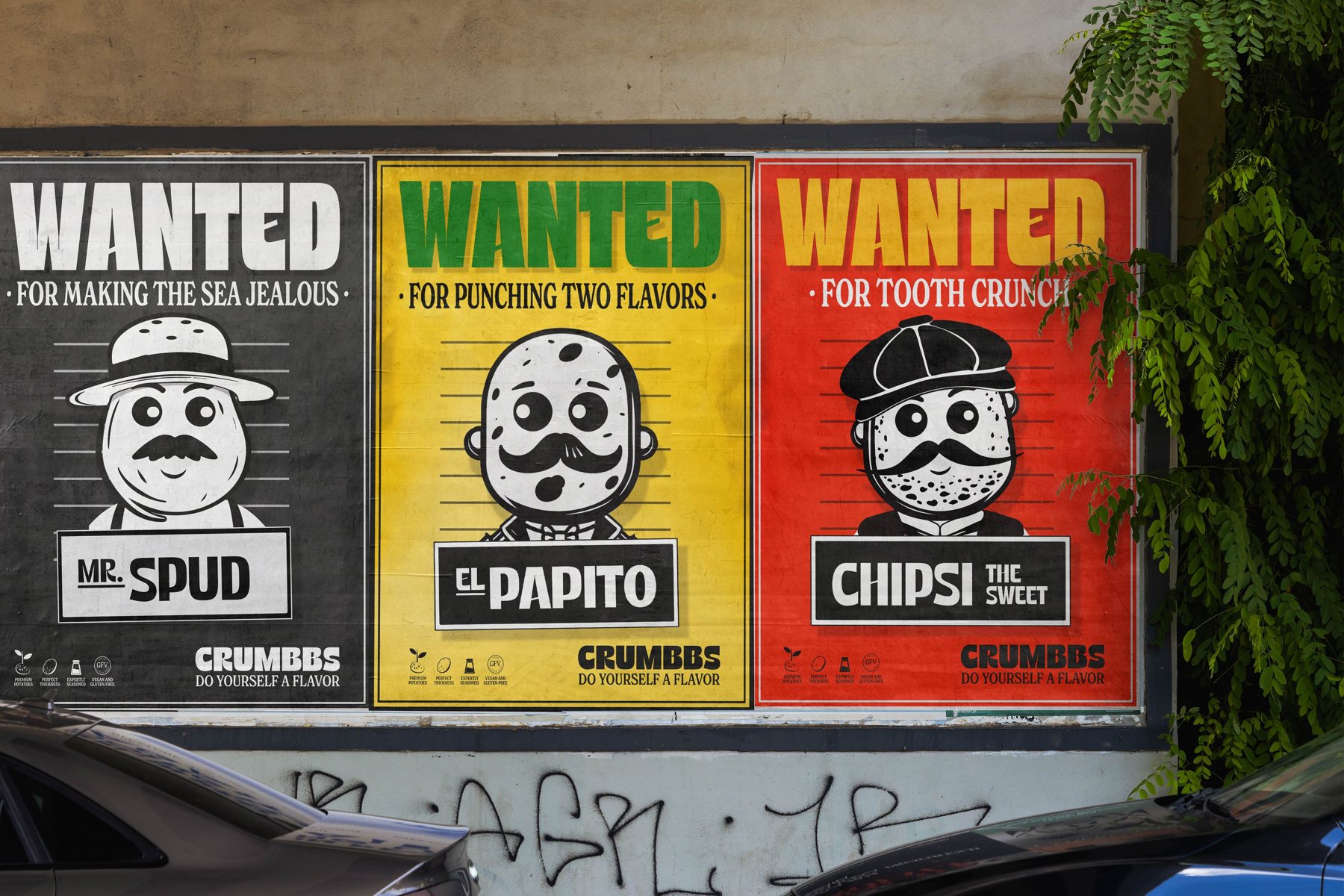 Crumbbs – Wanted posters, El Papito, Mr. Spud, Chipsy