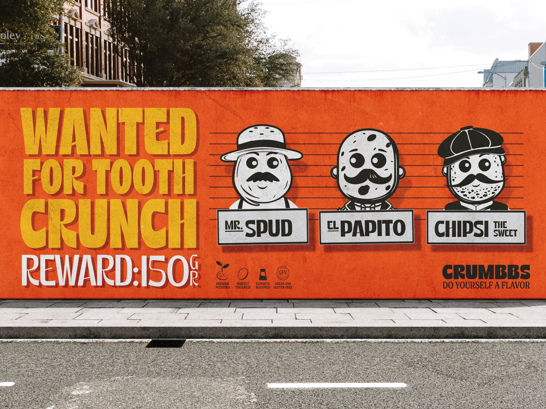 Crumbbs – Wanted for tooth crunch, wall mockup